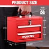 image:imageWORKPRO Portable Mini Tool Box 2 Drawers Metal Tool Chest with Ball Bearing Slides Top Storagewith Latch Ergonomic Carrying Handle Mechanic Toolbox with PVC Liners and PP Feet PadsRed