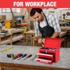 image:imageWORKPRO Portable Mini Tool Box 2 Drawers Metal Tool Chest with Ball Bearing Slides Top Storagewith Latch Ergonomic Carrying Handle Mechanic Toolbox with PVC Liners and PP Feet PadsRed