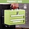 image:imageWORKPRO Portable Mini Tool Box 2 Drawers Metal Tool Chest with Ball Bearing Slides Top Storagewith Latch Ergonomic Carrying Handle Mechanic Toolbox with PVC Liners and PP Feet PadsMacaron Green