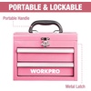 image:imageWORKPRO Portable Mini Tool Box 2 Drawers Metal Tool Chest with Ball Bearing Slides Top Storagewith Latch Ergonomic Carrying Handle Mechanic Toolbox with PVC Liners and PP Feet PadsPink