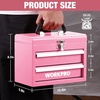 image:imageWORKPRO Portable Mini Tool Box 2 Drawers Metal Tool Chest with Ball Bearing Slides Top Storagewith Latch Ergonomic Carrying Handle Mechanic Toolbox with PVC Liners and PP Feet PadsPink