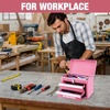 image:imageWORKPRO Portable Mini Tool Box 2 Drawers Metal Tool Chest with Ball Bearing Slides Top Storagewith Latch Ergonomic Carrying Handle Mechanic Toolbox with PVC Liners and PP Feet PadsPink