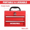 image:imageWORKPRO Portable Mini Tool Box 2 Drawers Metal Tool Chest with Ball Bearing Slides Top Storagewith Latch Ergonomic Carrying Handle Mechanic Toolbox with PVC Liners and PP Feet PadsRed