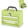 image:imageWORKPRO Portable Mini Tool Box 2 Drawers Metal Tool Chest with Ball Bearing Slides Top Storagewith Latch Ergonomic Carrying Handle Mechanic Toolbox with PVC Liners and PP Feet PadsMacaron Green