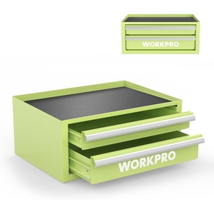 image:imageWORKPRO 125 Mini Tool Box with 2 Drawers amp 1 Open Top Storage Small Metal Tool Chest with PVC Liners amp PP Feet Pads Cold Rolled Steel Toolbox with Drawer Liners amp Magnetic TabsMacaron Green