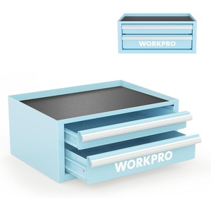 image:imageWORKPRO 125 Mini Tool Box with 2 Drawers amp 1 Open Top Storage Small Metal Tool Chest with PVC Liners amp PP Feet Pads Cold Rolled Steel Toolbox with Drawer Liners amp Magnetic TabsMacaron Blue