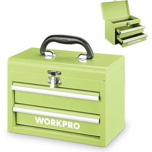 image:imageWORKPRO Portable Mini Tool Box 2 Drawers Metal Tool Chest with Ball Bearing Slides Top Storagewith Latch Ergonomic Carrying Handle Mechanic Toolbox with PVC Liners and PP Feet PadsMacaron Green