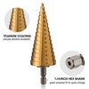 image:imageWORKPRO 3Piece Step Drill Bit Set 14 Hex Shank Quick Change High Speed Steel Titanium Coated Drill Bits for Plastic Sheet Metal Aluminum Hole Drilling WellOrganized Bag IncludedMetricMetric
