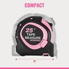 image:imageWORKPRO 16FT Tape Measure with Fractions 3 Brakes Retractable Measuring Tape Compact Measurement Tape with Magnetic Hook Nylon Coating Blade Accuracy 132 Pink25FT