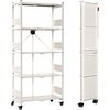 image:imageWORKPRO 4Tier Folding Shelf NoAssembly Metal Storage Rack with Wheels 600 lbs Capacity with Leveling Feet Collapsible Shelving Unit for Kitchen Pantry Closet amp Craft Shows  PinkWhite