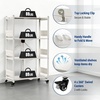image:imageWORKPRO 4Tier Folding Shelf NoAssembly Metal Storage Rack with Wheels 600 lbs Capacity with Leveling Feet Collapsible Shelving Unit for Kitchen Pantry Closet amp Craft Shows  PinkWhite