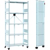 image:imageWORKPRO 4Tier Folding Shelf NoAssembly Metal Storage Rack with Wheels 600 lbs Capacity with Leveling Feet Collapsible Shelving Unit for Kitchen Pantry Closet amp Craft Shows  PinkMacaron Blue