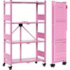 image:imageWORKPRO 4Tier Folding Shelf NoAssembly Metal Storage Rack with Wheels 600 lbs Capacity with Leveling Feet Collapsible Shelving Unit for Kitchen Pantry Closet amp Craft Shows  PinkPink