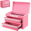 image:imageWORKPRO Metal Mini Tool Box with 2 Drawers and Top StoragePink