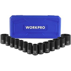 image:imageWORKPRO 12 Drive Shallow Impact Socket Set SAE CrV Steel 6Point Socket Set with Storage Case for Automotive Maintenance and Repairs 14PCS 3811414 PCS  Metric