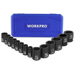 image:imageWORKPRO 12 Drive Shallow Impact Socket Set SAE CrV Steel 6Point Socket Set with Storage Case for Automotive Maintenance and Repairs 14PCS 3811414 PCS  SAE