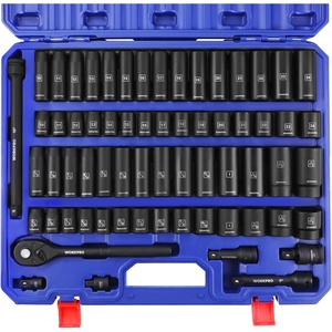 image:imageWORKPRO 12 Drive Shallow Impact Socket Set SAE CrV Steel 6Point Socket Set with Storage Case for Automotive Maintenance and Repairs 14PCS 3811465 PCS  MetricSAE