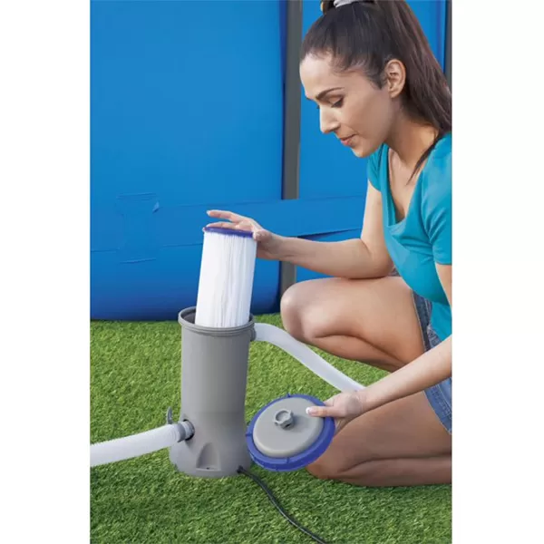 Bestway 58390E Flowclear 1500 GPH Filter Pump for 300 to 8,400 Gallon Above Ground Swimming Pool with Adaptors and Energy Saving Plug