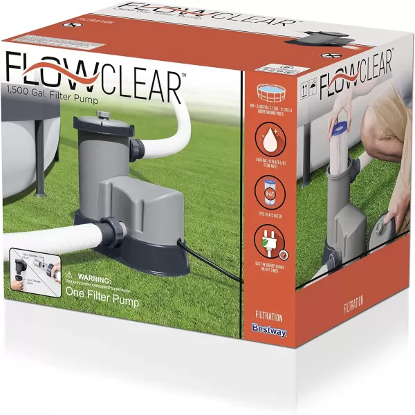 Bestway 58390E Flowclear 1500 GPH Filter Pump for 300 to 8,400 Gallon Above Ground Swimming Pool with Adaptors and Energy Saving Plug