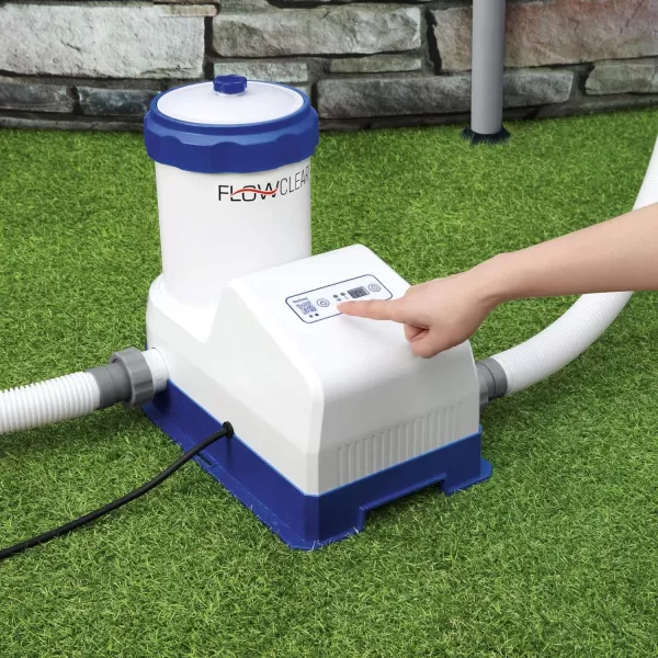 Bestway 58390E Flowclear 1500 GPH Filter Pump for 300 to 8,400 Gallon Above Ground Swimming Pool with Adaptors and Energy Saving Plug