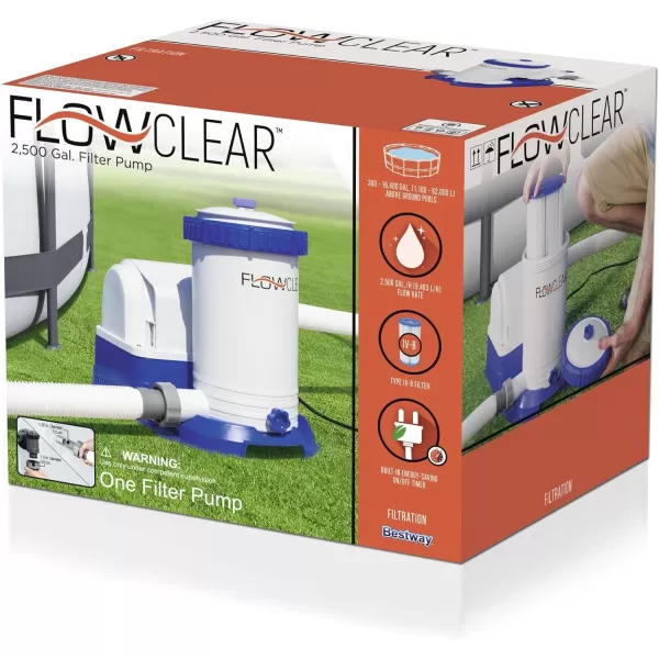 Bestway 58390E Flowclear 1500 GPH Filter Pump for 300 to 8,400 Gallon Above Ground Swimming Pool with Adaptors and Energy Saving Plug