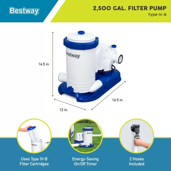 Bestway 58390E Flowclear 1500 GPH Filter Pump for 300 to 8,400 Gallon Above Ground Swimming Pool with Adaptors and Energy Saving Plug
