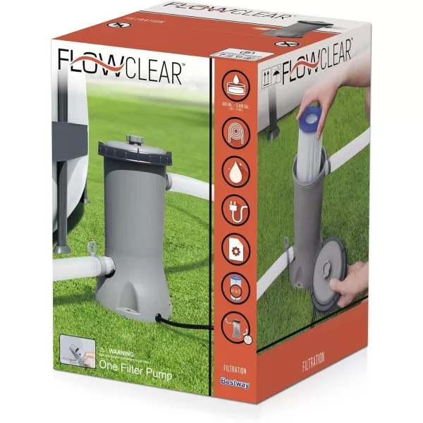Bestway 58390E Flowclear 1500 GPH Filter Pump for 300 to 8,400 Gallon Above Ground Swimming Pool with Adaptors and Energy Saving Plug