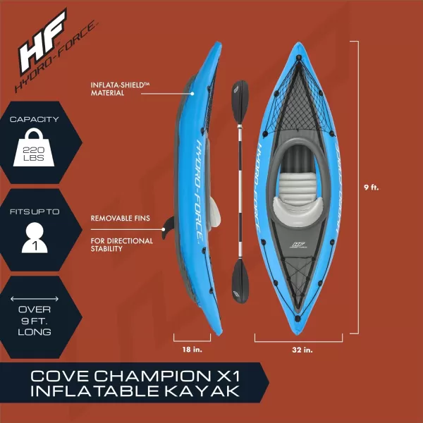 Bestway Hydro Force: Rapid Elite X2 Kayak Set - Seats 2 Adults, 397 lb Weight Capacity, Includes 2 Paddles, Hand Pump, 2 Fins, Storage Carry Bag