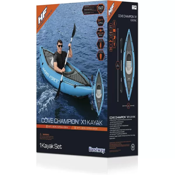 Bestway Hydro Force: Rapid Elite X2 Kayak Set - Seats 2 Adults, 397 lb Weight Capacity, Includes 2 Paddles, Hand Pump, 2 Fins, Storage Carry Bag