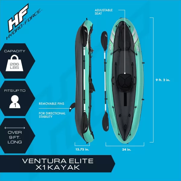 Bestway Hydro Force: Rapid Elite X2 Kayak Set - Seats 2 Adults, 397 lb Weight Capacity, Includes 2 Paddles, Hand Pump, 2 Fins, Storage Carry Bag