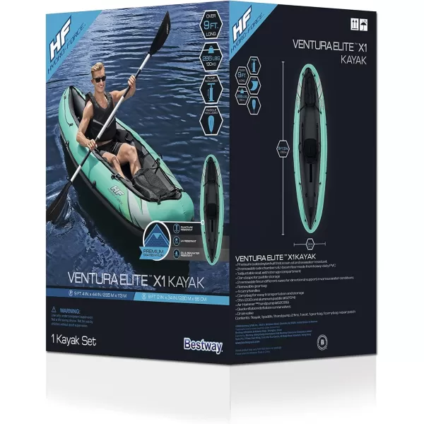 Bestway Hydro Force: Rapid Elite X2 Kayak Set - Seats 2 Adults, 397 lb Weight Capacity, Includes 2 Paddles, Hand Pump, 2 Fins, Storage Carry Bag