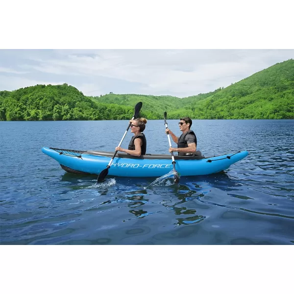 Bestway Hydro Force: Rapid Elite X2 Kayak Set - Seats 2 Adults, 397 lb Weight Capacity, Includes 2 Paddles, Hand Pump, 2 Fins, Storage Carry Bag
