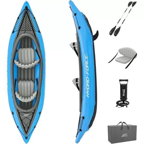 Bestway Hydro Force: Rapid Elite X2 Kayak Set - Seats 2 Adults, 397 lb Weight Capacity, Includes 2 Paddles, Hand Pump, 2 Fins, Storage Carry Bag