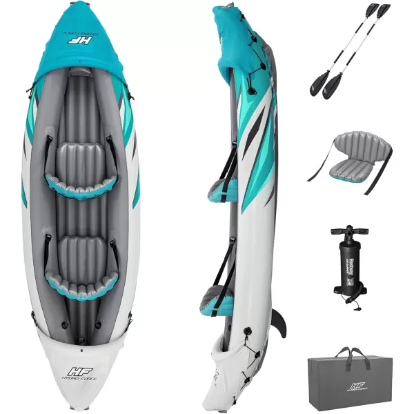 Bestway Hydro Force: Rapid Elite X2 Kayak Set - Seats 2 Adults, 397 lb Weight Capacity, Includes 2 Paddles, Hand Pump, 2 Fins, Storage Carry Bag