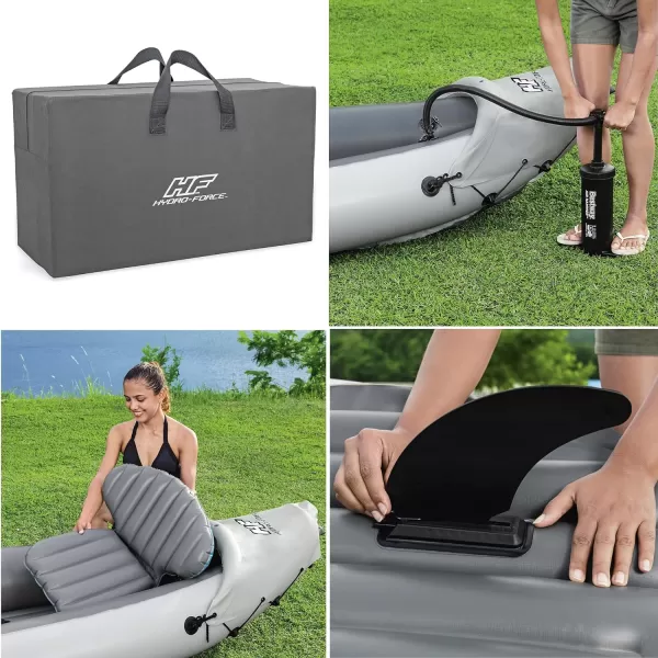 Bestway Hydro Force: Rapid Elite X2 Kayak Set - Seats 2 Adults, 397 lb Weight Capacity, Includes 2 Paddles, Hand Pump, 2 Fins, Storage Carry Bag