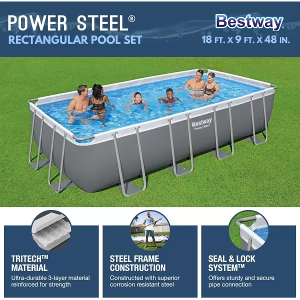 Bestway Power Steel 14' x 8'2" x 39.5" Oval Above Ground Pool Set | Includes 530gal Filter Pump, Ladder, ChemConnect Dispener
