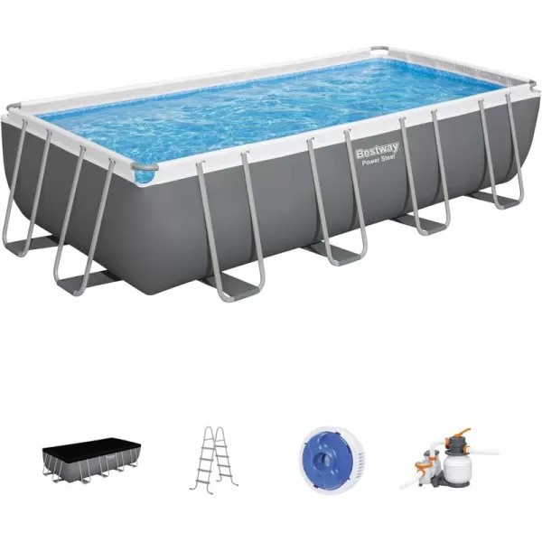 Bestway Power Steel 14' x 8'2" x 39.5" Oval Above Ground Pool Set | Includes 530gal Filter Pump, Ladder, ChemConnect Dispener