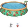 imageBestway Fast Set Inflatable Pool Set 12 x 30quot  Rattan Print  Round Above Ground Pool  Includes Filter Pump ampamp Repair Patch15 x 33 Tropical Print