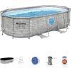 imageBestway Power Steel 14 x 82quot x 395quot Oval Above Ground Pool Set  Includes 530gal Filter Pump Ladder ChemConnect Dispener14 x 8 x 40