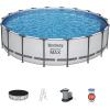 imageBestway Steel Pro MAX 15quot x 42quot Round Above Ground Swimming Pool Set Outdooor Metal Frame Family Pool with Filter Pump Ladder and Cover18 x 48