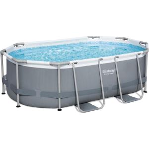 imageBestway Power Steel 14 x 82quot x 395quot Oval Above Ground Pool Set  Includes 530gal Filter Pump Ladder ChemConnect Dispener10 x 67 x 33