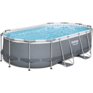 imageBestway Power Steel 14 x 82quot x 395quot Oval Above Ground Pool Set  Includes 530gal Filter Pump Ladder ChemConnect Dispener14 x 82 x 395