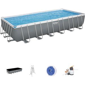 imageBestway Power Steel 14 x 82quot x 395quot Oval Above Ground Pool Set  Includes 530gal Filter Pump Ladder ChemConnect Dispener24ft X 12ft X 52in