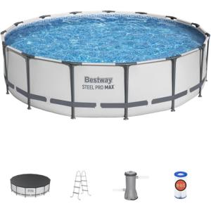 imageBestway Steel Pro MAX 15quot x 42quot Round Above Ground Swimming Pool Set Outdooor Metal Frame Family Pool with Filter Pump Ladder and Cover15 x 42