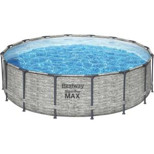 imageBestway Steel Pro MAX 15quot x 42quot Round Above Ground Swimming Pool Set Outdooor Metal Frame Family Pool with Filter Pump Ladder and Cover16 x 48  Stone