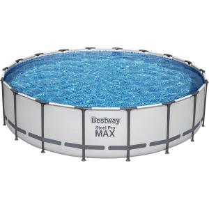 imageBestway Steel Pro MAX 15quot x 42quot Round Above Ground Swimming Pool Set Outdooor Metal Frame Family Pool with Filter Pump Ladder and Cover18 x 48
