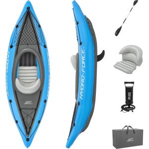 imageBestway Hydro Force Inflatable Kayak Set  Includes Seat Paddle Hand Pump Storage Carry Bag  Great for Adults Kids and Families1Person Cove Champion