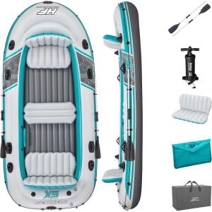 imageBestway HydroForce Inflatable Raft Set  Inflatable Boat for Kids and Adults  Great for Ponds Lakes Rivers5Person Adventure Elite
