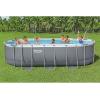 imageBestway Power Steel 18 x 9 x 48quot Oval Metal Frame Above Ground Outdoor Swimming Pool Set with 1500 GPH Filter Pump Ladder and Pool Cover