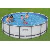 imageBestway Steel Pro MAX 14 Foot x 48 Inch Round Metal Frame Above Ground Outdoor Swimming Pool Set with 1000 Filter Pump Ladder and Cover Gray16 x 48  Gray